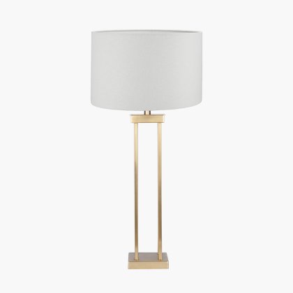 Satin Brass Metal Column Table Lamp With Lino 45cms Lampshade