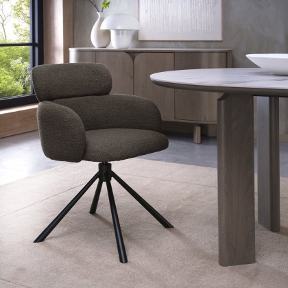Hugo Swivel Dining Chair (Brown Boucle Fabric) by Bentley Designs Hugo Swivel Dining Chair (Brown Boucle Fabric) by Bentley Designs