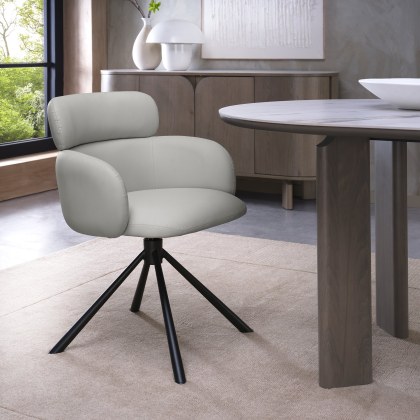 Hugo Swivel Dining Chair (Light Grey Faux Leather) by Bentley Designs Hugo Swivel Dining Chair (Light Grey Faux Leather) by Bentley Designs