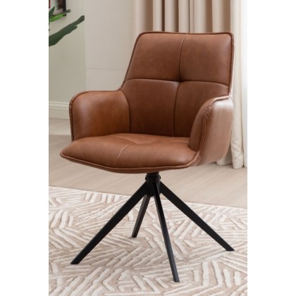 Joseph Swivel Dining Chair (Tan PU Leather)