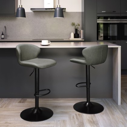 Rosano Gas-Lift Bar Stool (Olive Faux Leather & Black Base) by Bentley Designs
