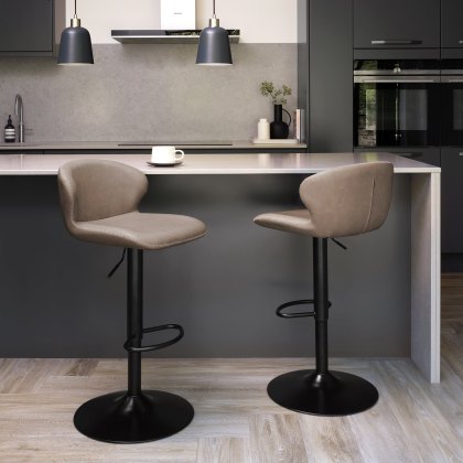 Rosano Gas-Lift Bar Stool (Stone Faux Leather & Black Base) by Bentley Designs