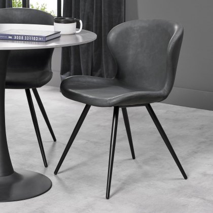 Pair of Milo Dining Chairs (Dark Grey Faux Leather) by Bentley Designs