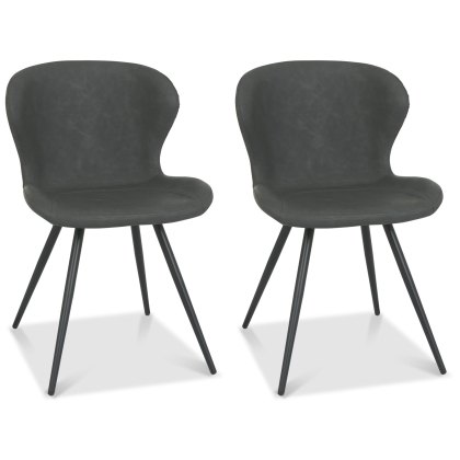 Pair of Milo Dining Chairs (Dark Grey Faux Leather) by Bentley Designs