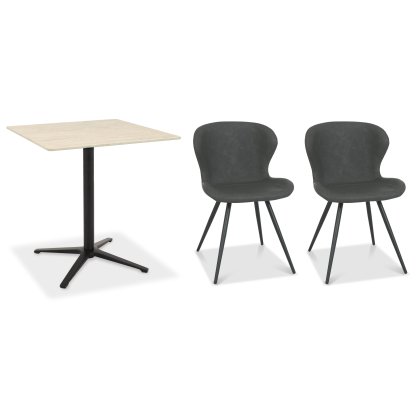 Dexter 70 x 70cm Bistro Table (Beige Sintered Stone Top) & Pair of Milo Chairs (Dark Grey)