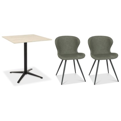 Dexter 70 x 70cm Bistro Table (Beige Sintered Stone Top) & Pair of Milo Chairs (Olive)