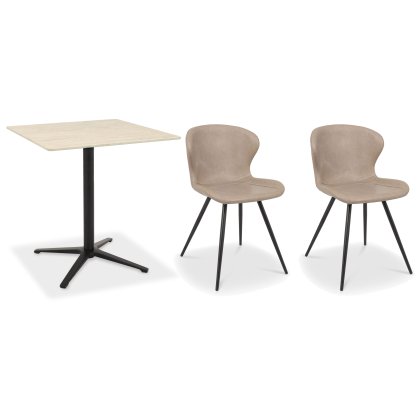 Dexter 70 x 70cm Bistro Table (Beige Sintered Stone Top) & Pair of Milo Chairs (Stone)