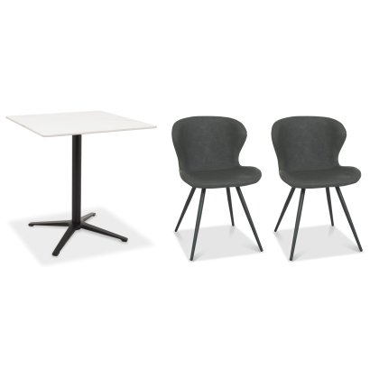 Dexter 70 x 70cm Bistro Table (White Sintered Stone Top) & Pair of Milo Chairs (Dark Grey)