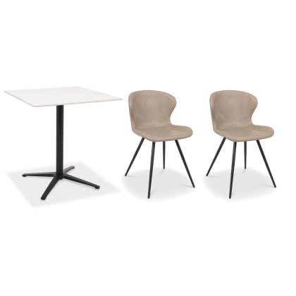 Dexter 70 x 70cm Bistro Table (White Sintered Stone Top) & Pair of Milo Chairs (Stone)