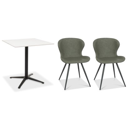 Dexter 70 x 70cm Bistro Table (White Sintered Stone Top) & Pair of Milo Chairs (Olive)