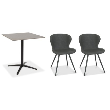 Dexter 70 x 70cm Bistro Table (Grey Sintered Stone Top) & Pair of Milo Chairs (Dark Grey)