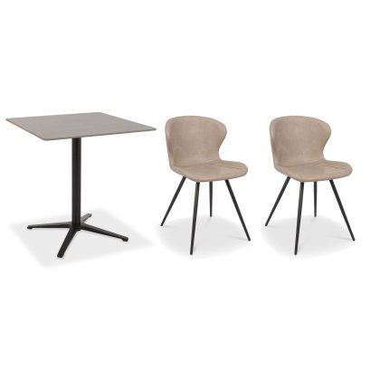 Dexter 70 x 70cm Bistro Table (Grey Sintered Stone Top) & Pair of Milo Chairs (Stone)