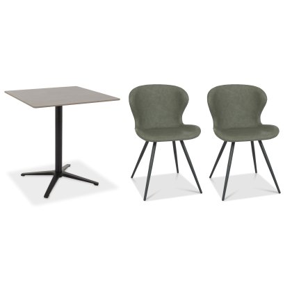Dexter 70 x 70cm Bistro Table (Grey Sintered Stone Top) & Pair of Milo Chairs (Olive)