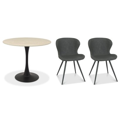 Greyson 90 x 90cm Bistro Table (Beige Sintered Stone Top) & Pair of Milo Chairs (Dark Grey)