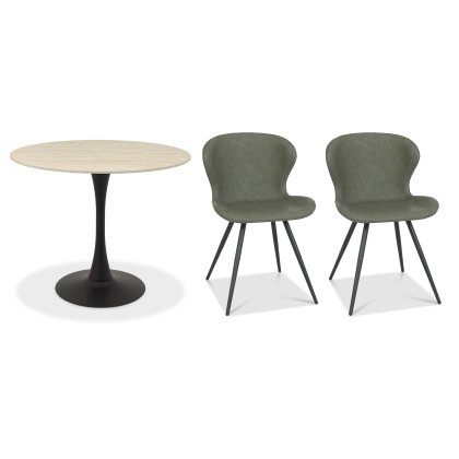 Greyson 90 x 90cm Bistro Table (Beige Sintered Stone Top) & Pair of Milo Chairs (Olive)