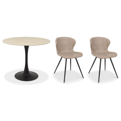 Greyson 90 x 90cm Bistro Table (Beige Sintered Stone Top) & Pair of Milo Chairs (Stone)