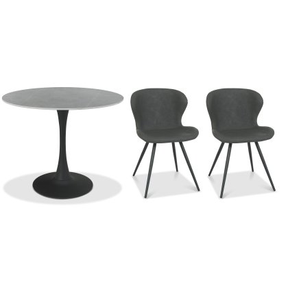 Greyson 90 x 90cm Bistro Table (Grey Sintered Stone Top) & Pair of Milo Chairs (Dark Grey)