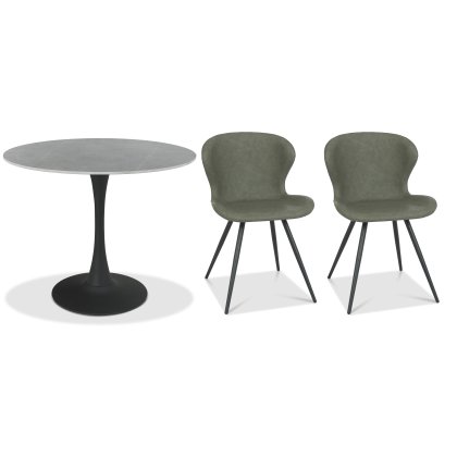 Greyson 90 x 90cm Bistro Table (Grey Sintered Stone Top) & Pair of Milo Chairs (Olive)
