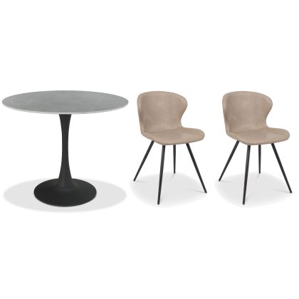 Greyson 90 x 90cm Bistro Table (Grey Sintered Stone Top) & Pair of Milo Chairs (Stone)