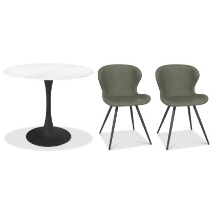 Greyson 90 x 90cm Bistro Table (White Sintered Stone Top) & Pair of Milo Chairs (Olive)