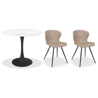 Greyson 90 x 90cm Bistro Table (White Sintered Stone Top) & Pair of Milo Chairs (Stone)