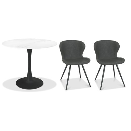 Greyson 90 x 90cm Bistro Table (White Sintered Stone Top) & Pair of Milo Chairs (Dark Grey)