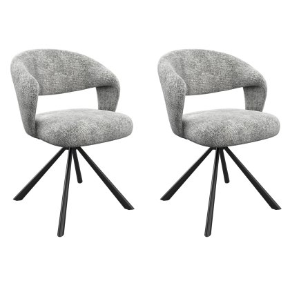Pair of Lazzaro Swivel Dining Chairs (Grey Fabric)