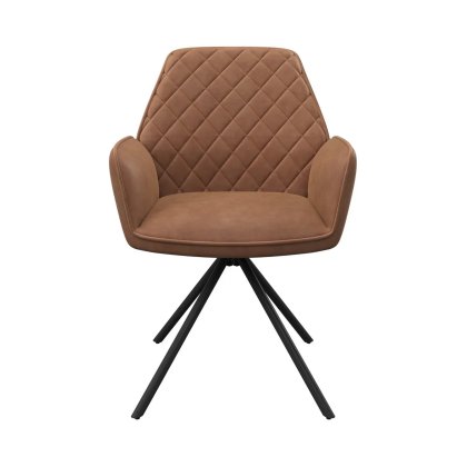Pair of Lina Swivel Dining Chairs (Tan Faux Leather)