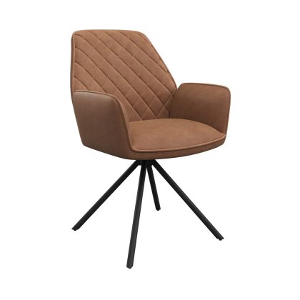 Pair of Lina Swivel Dining Chairs (Tan Faux Leather)