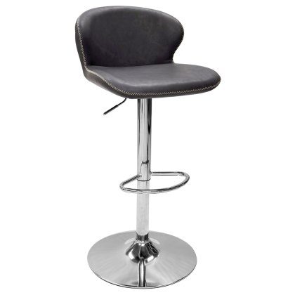 Rosano Gas-Lift Bar Stool (Dark Grey Faux Leather & Chrome Base) by Bentley Designs