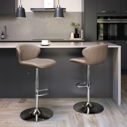 Rosano Gas-Lift Bar Stool (Stone Faux Leather & Chrome Base) by Bentley Designs