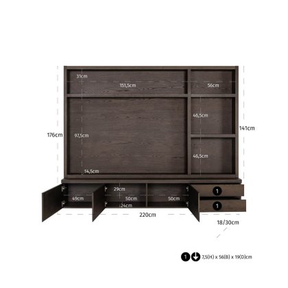 TV Cabinet Lachance Brown 3 Door 2 Drawer by Richmond Interiors