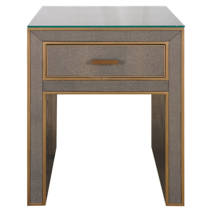 Nightstand Bloomville Brass Shagreen including Glass Top by Richmond Interiors