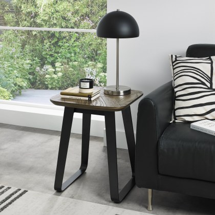 Emerson Weathered Oak and Peppercorn Square Lamp Table by Bentley Designs
