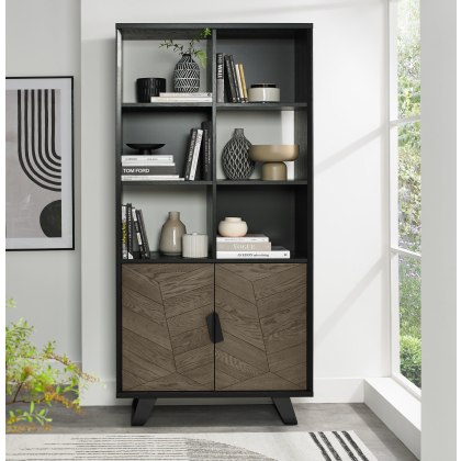 Emerson Weathered Oak and Peppercorn Display Cabinet by Bentley Designs