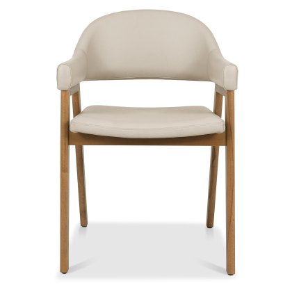 Camden Rustic Oak Upholstered Dining Armchairs - Ivory Bonded Leather (Pair) by Bentley Designs