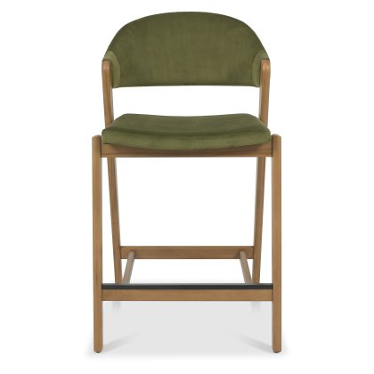 Camden Rustic Oak Upholstered Bar Stool - Cedar Velvet Fabric (Single) by Bentley Designs