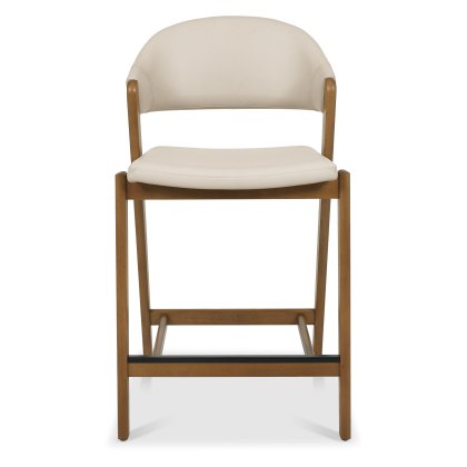 Camden Rustic Oak Upholstered Bar Stool - Ivory Bonded Leather (Single) by Bentley Designs