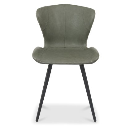 Garcia Upholstered Dining Chairs - Olive Vintage Faux Leather and Black Legs (Pair)