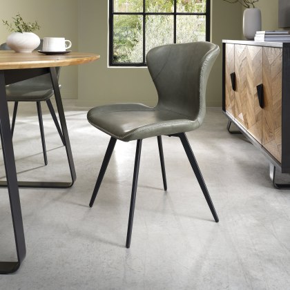Garcia Upholstered Dining Chairs - Olive Vintage Faux Leather and Black Legs (Pair)