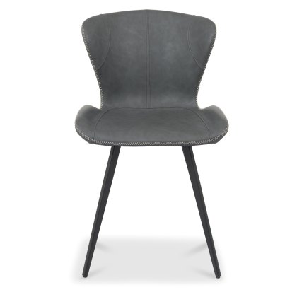 Garcia Upholstered Dining Chairs - Dark Grey Vintage Faux Leather and Black Legs (Pair)