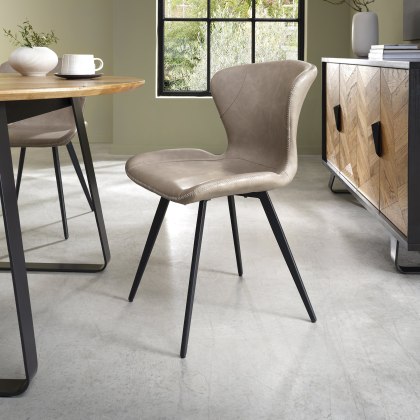 Garcia Upholstered Dining Chairs - Stone Vintage Faux Leather and Black Legs (Pair)