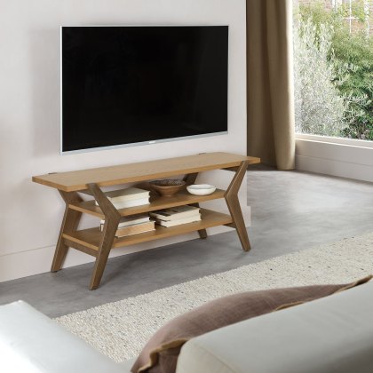 Kristen Oak and Light Weathered Oak Open Media Unit by Bentley Designs
