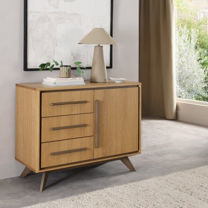 Kristen Oak and Light Weathered Oak Narrow Sideboard by Bentley Designs