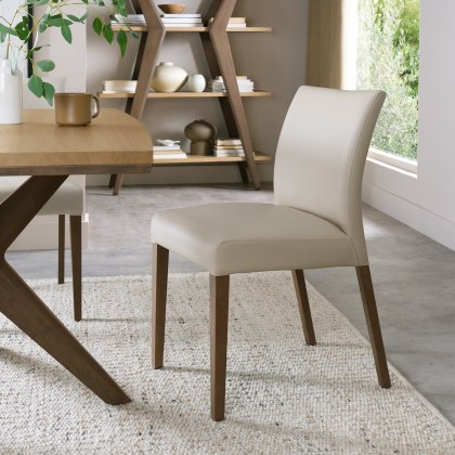 Kristen Oak and Light Weathered Oak Upholstered Dining Chairs - Ivory Bonded Leather (Pair)