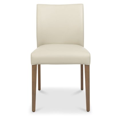 Kristen Oak and Light Weathered Oak Upholstered Dining Chairs - Ivory Bonded Leather (Pair)