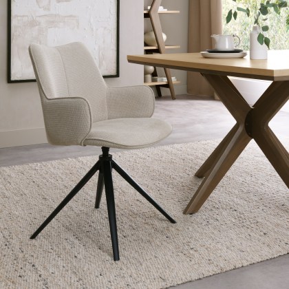 Rowan 360 Degree Self-Returning Swivel Chair - Beige Fabric and Black Legs (Single)