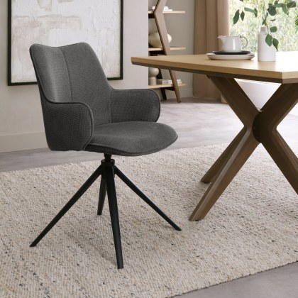 Rowan 360 Degree Self-Returning Swivel Chair - Grey Fabric and Black Legs (Single)