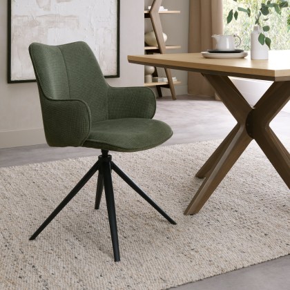 Rowan 360 Degree Self-Returning Swivel Chair - Green Fabric and Black Legs (Single)