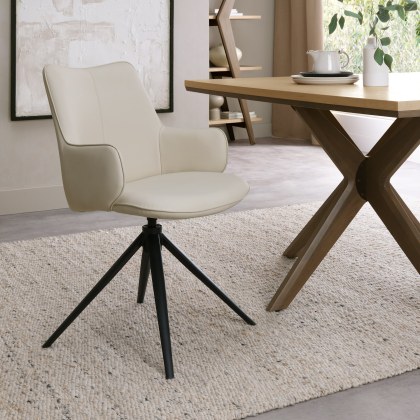 Rowan 360 Degree Self-Returning Swivel Chair - Ivory Faux Leather and Black Legs (Single)